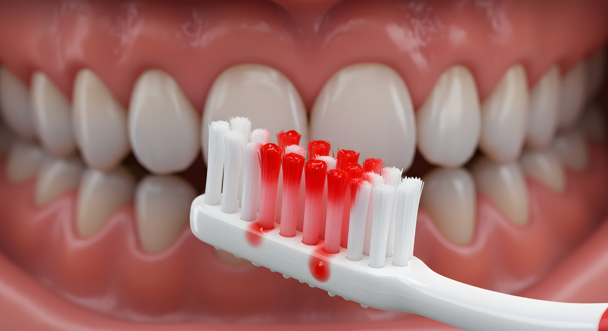 歯周病の初期症状で歯みがきをした時に出血するイメージ