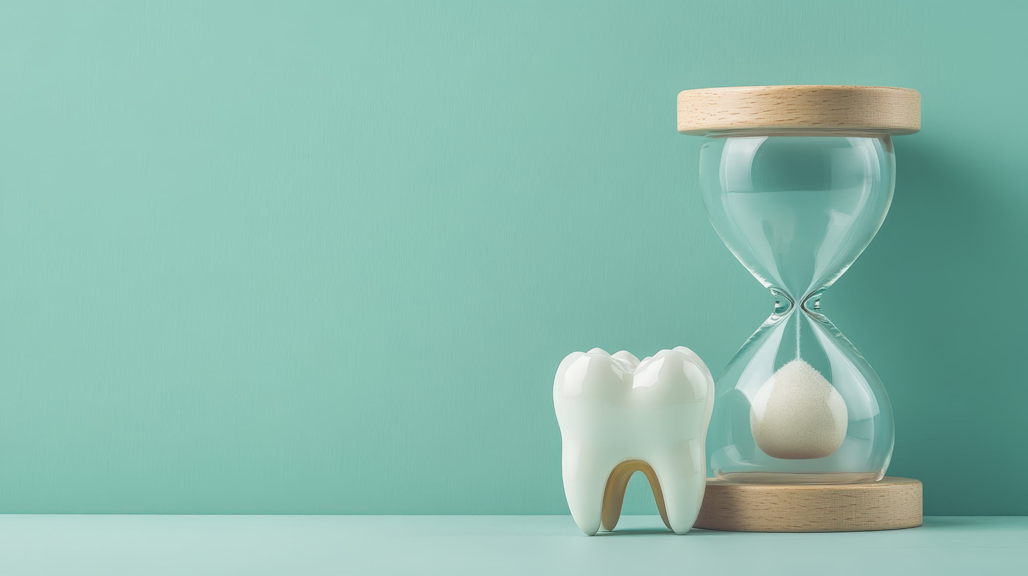 寿命を示す歯の模型と砂時計