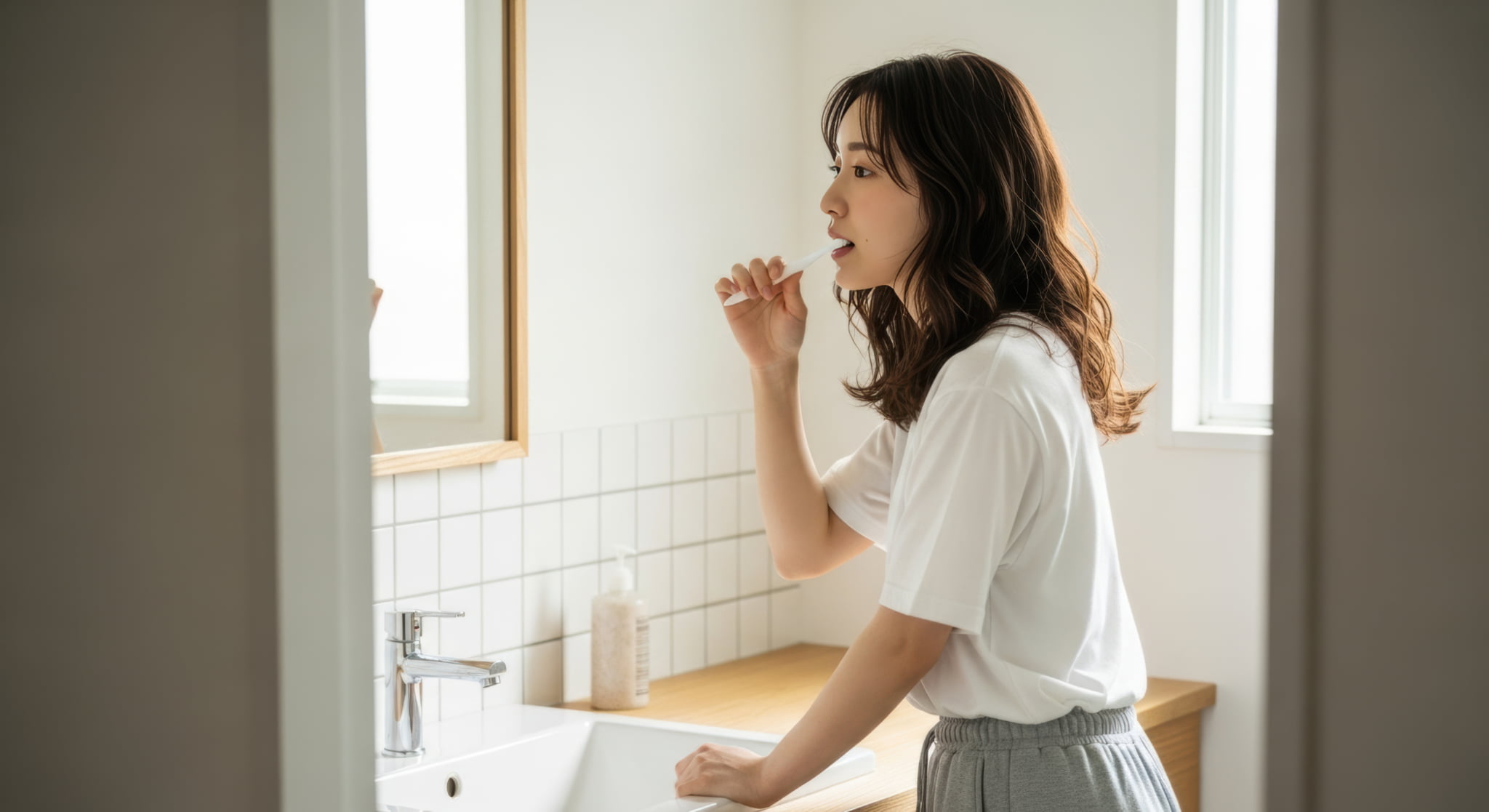 丁寧な歯磨きを心がける女性